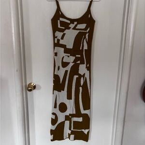 Abstract bodycon olive green and White maxi Dress
